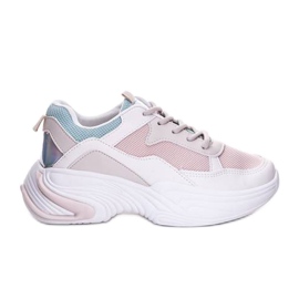 Sneakers crema Yumiko in rete bianca rosa