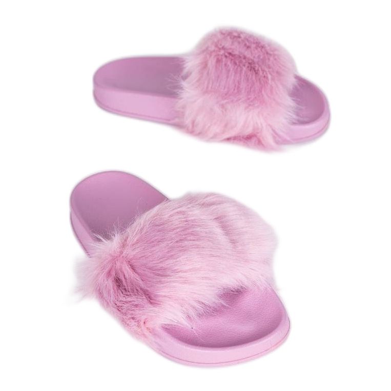 Pantofole viola chiaro con pelliccia Candy rosa