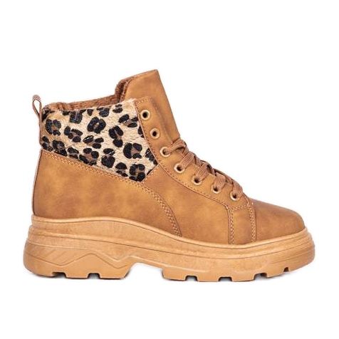 Scarponcini da trekking marroni animali con stampa leopardata marrone