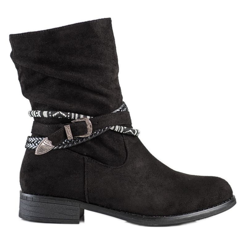 Anesia Paris Stivali in camoscio con strisce decorative nero