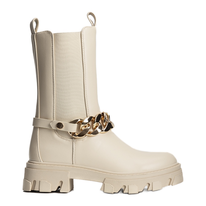 Stivali beige con catena Luce dorata