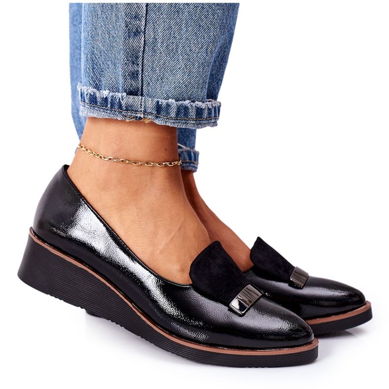 Scarpe con zeppa laccate POTOCKI 12032 Nero