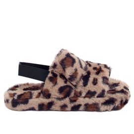 Pantofole da donna in pelliccia con macchie N-92 Leopard beige marrone