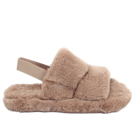 Pantofole da donna in pelliccia beige scuro N-92 marrone