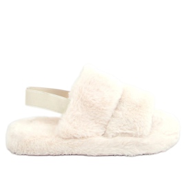 Pantofole da donna in pelliccia crema N-92 Beige écru