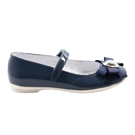 Girls 'Leather Ballerinas con un arco 45418 blu navy bartek