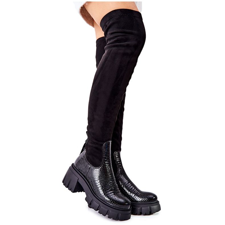 Stivali in pelle Maciejka Krokodyl Nero 05260-01
