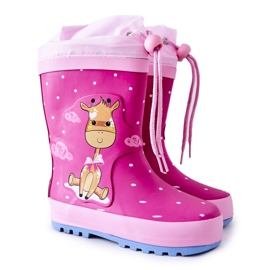 Stivali da pioggia in gomma per bambini Fuchsia Glynnal Giraffe rosa