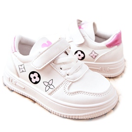 Scarpe sportive da bambino con velcro in bianco e rosa Aletris
