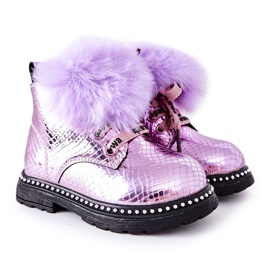 PA1 Stivaletti Bambini Con Pelliccia Viola Rosea