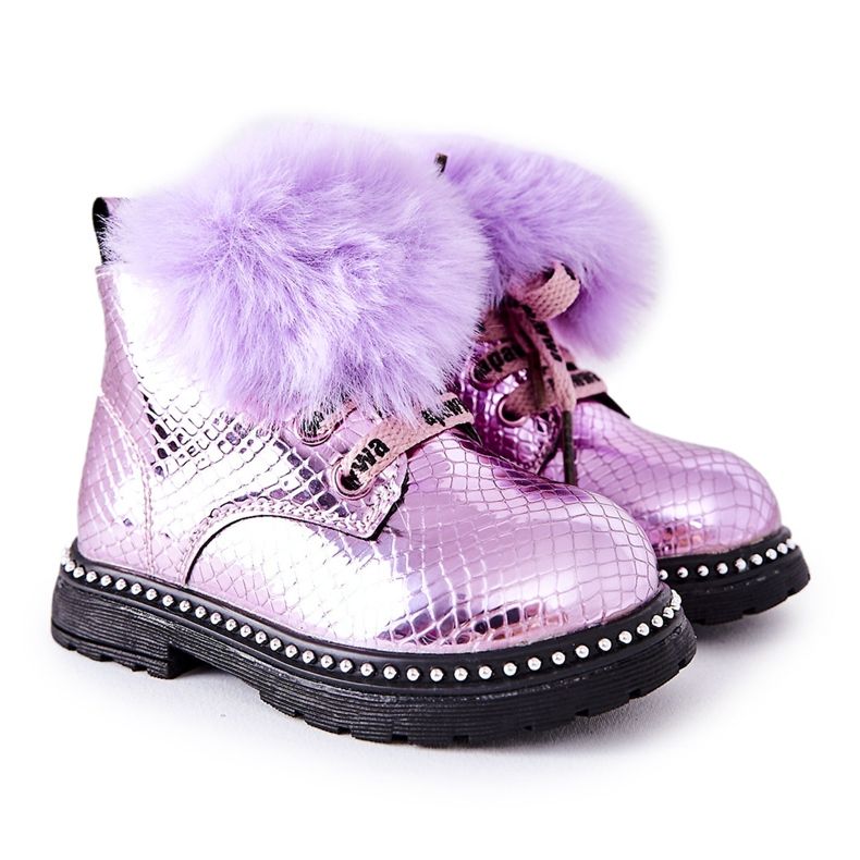 PA1 Stivaletti Bambini Con Pelliccia Viola Rosea