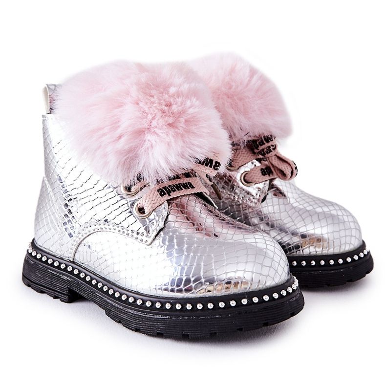 PA1 Stivaletti Bambini Con Pelliccia Argento Rosea rosa d'argento