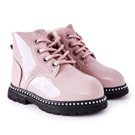 PA1 Stivali da bambino in pelle laccati rosa Maris