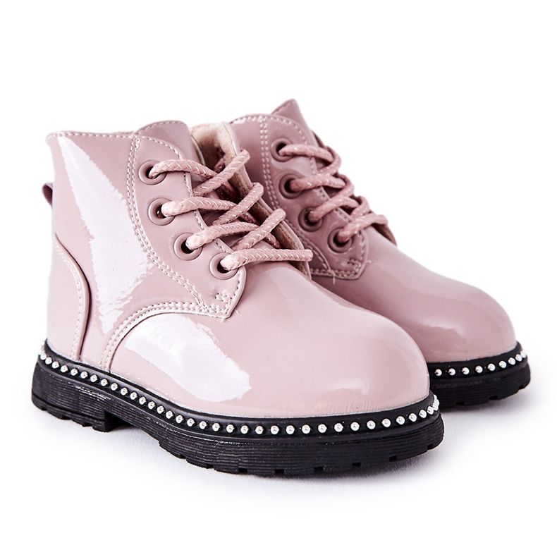 PA1 Stivali da bambino in pelle laccati rosa Maris