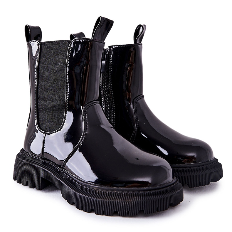 FR1 Stivaletti Bambini Laccati Caldi Nero Aletris