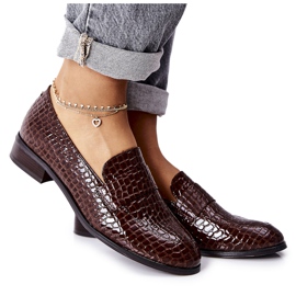 Vinceza Scarpe laccate con motivo animalier di lino marrone