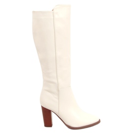Stivali con tacco alto, color crema UK03P Beige
