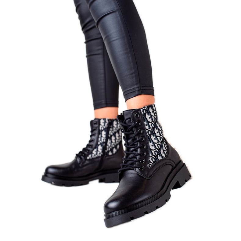 Goodin Stivaletti stringati con fantasia nero