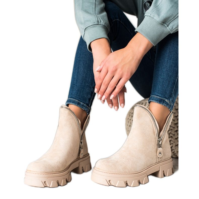 Sweet Shoes Stivaletti in pelle scamosciata con cerniera beige