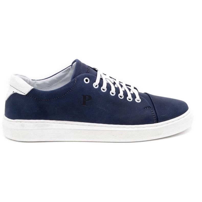 Polbut Scarpe da uomo in pelle 2109 blu navy con bianco bianca