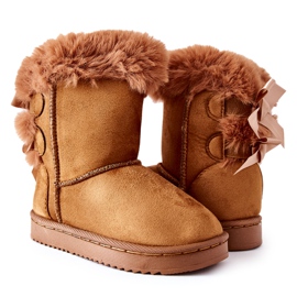 FR1 Stivali caldi per bambini con fiocchi Stivali da neve funky color kaki marrone