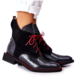 PA2 Stivaletti in Pelle Fantasia Alligatore Nero Laorelia rosso