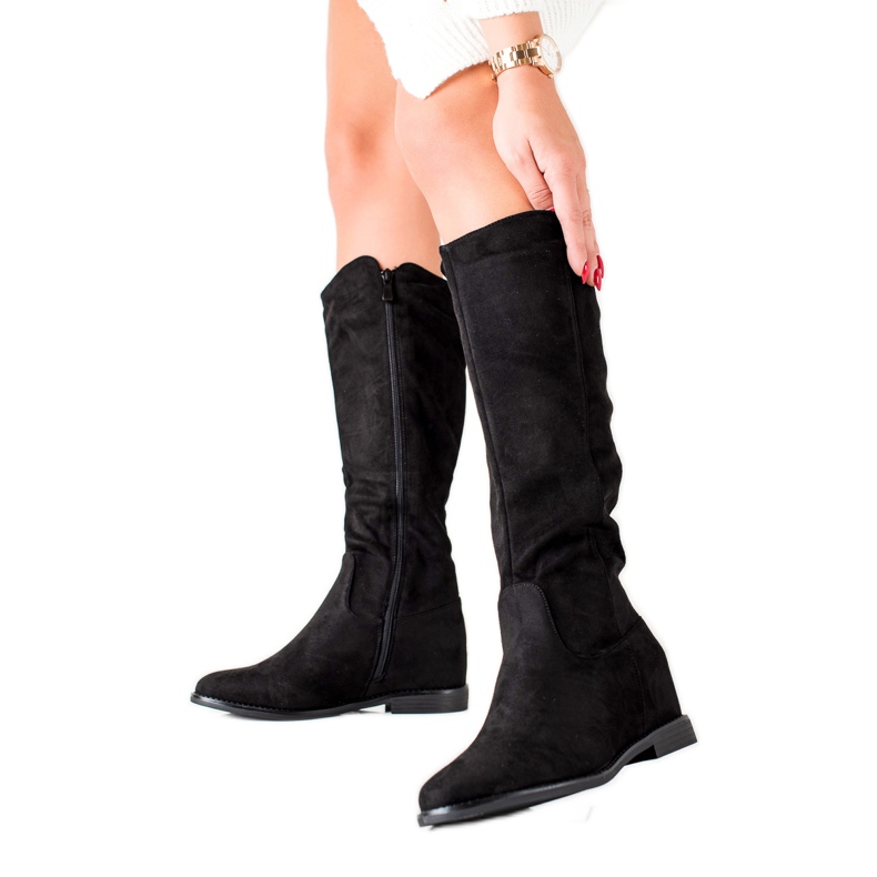 TRENDI Stivali con zeppa classici nero