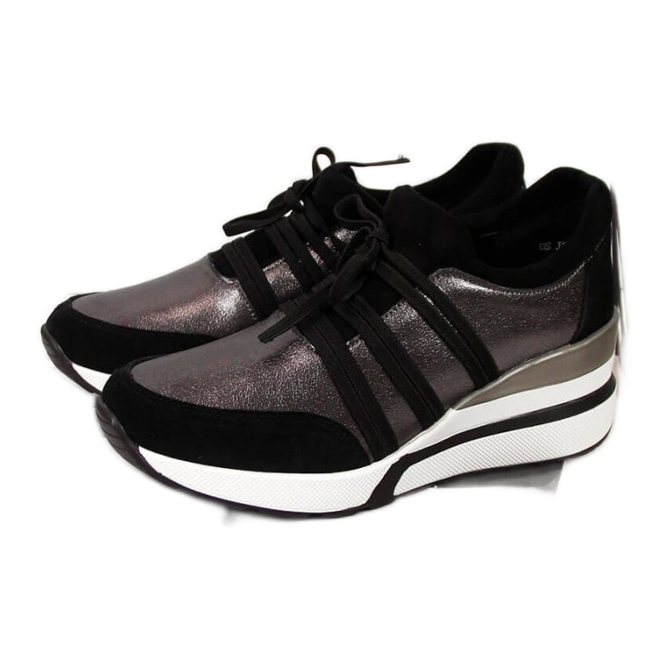 Scarpe in pelle su zeppa T.Sokolski W SCA139 argento nero d'argento