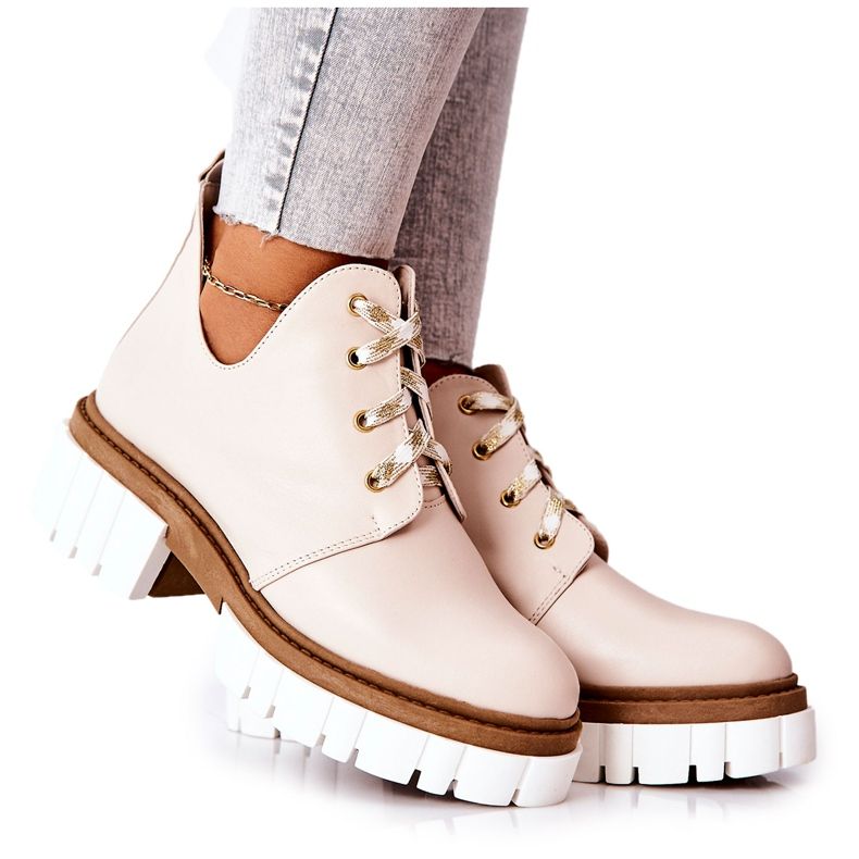 PA2 Stivali In Pelle Con Taglio Beige Kaxo