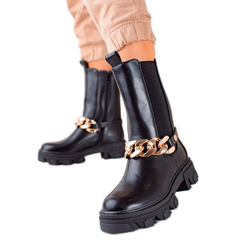 Sweet Shoes Stivali Alti Neri Con Catena nero