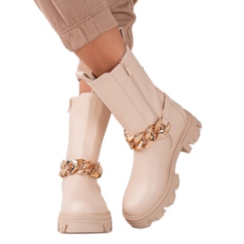 Sweet Shoes Stivaletti Alti Beige Con Una Catena