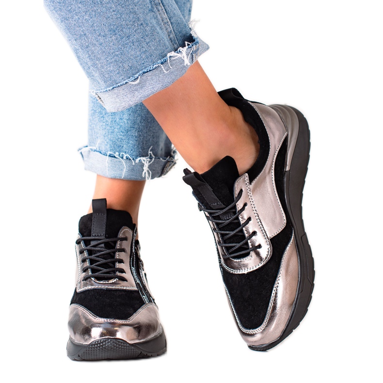 W. Potocki Sneakers nere e argento realizzate in pelle Potocki nero d'oro