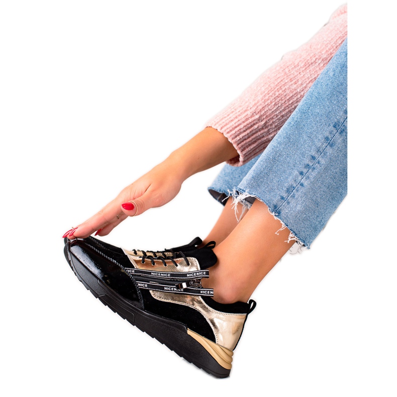 W. Potocki Sneakers nere e oro realizzate in pelle Potocki nero d'oro