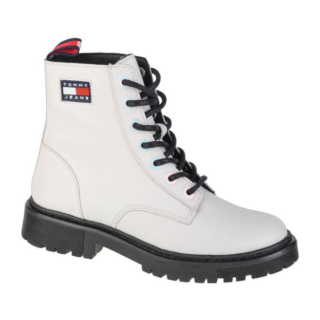 Tommy Hilfiger Jeans Stivaletto piatto con occhielli iridescenti W EN0EN01537-YBL bianca