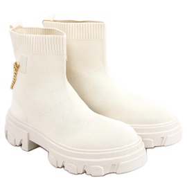 Stivaletti a calzino con catena crema JX81P Beige