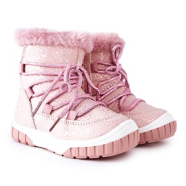 PE1 Stivali da neve caldi con stelle rosa in pelliccia