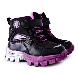 PJ2 Stivali da neve caldi per bambini con velcro nero-rosa Tannis
