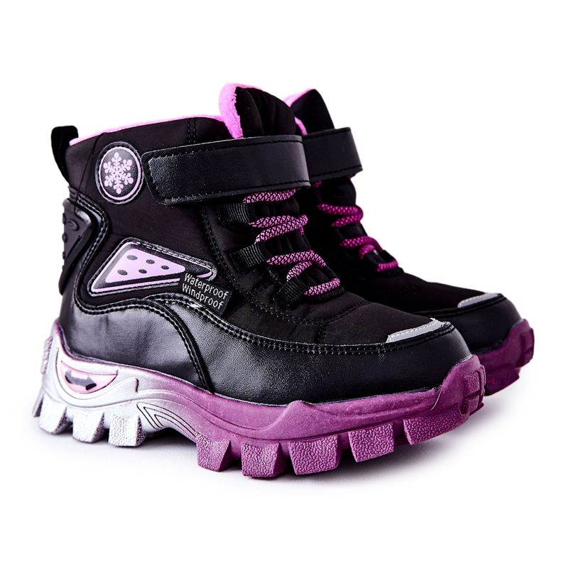 PJ2 Stivali da neve caldi per bambini con velcro nero-rosa Tannis