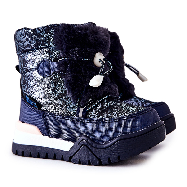 PJ2 Stivali Da Neve Caldi Per Bambini Con Pelliccia Blu Navy Dessa bianca
