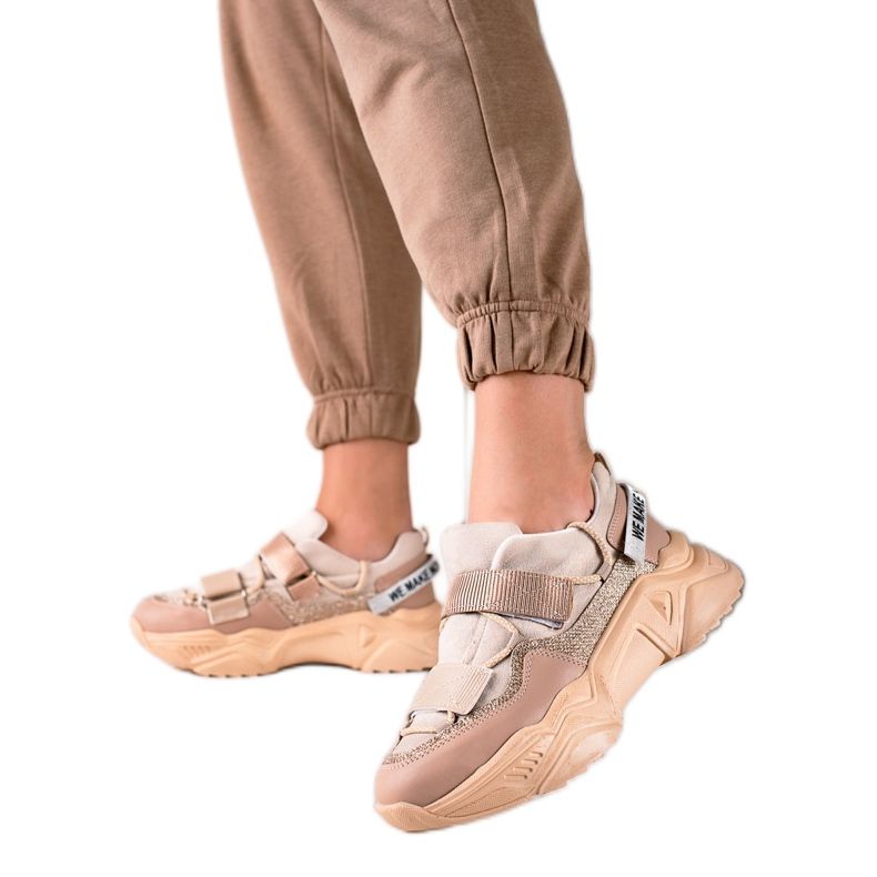 TRENDI Sneakers Con Velcro Fashion beige d'oro