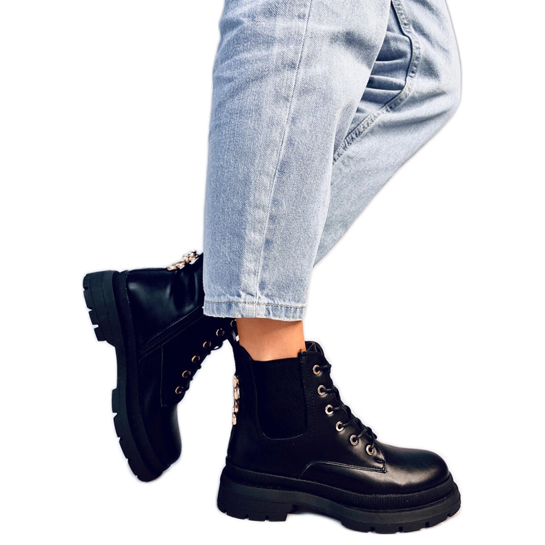 Stivaletti stringati con catena Clumsy Black nero