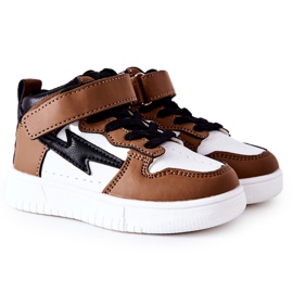 FR1 Scarpe sportive alte per bambini, bianche e marroni Bartnie bianco marrone nero