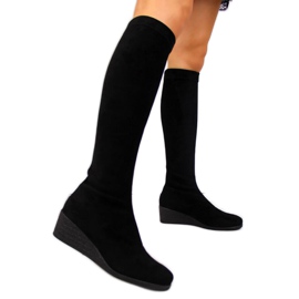Stivali in camoscio nero sulla zeppa Filippo W PAW299