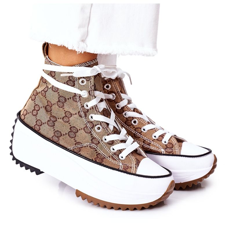 FJ1 Sneakers con log sulla piattaforma Electric Love Brown bianca marrone