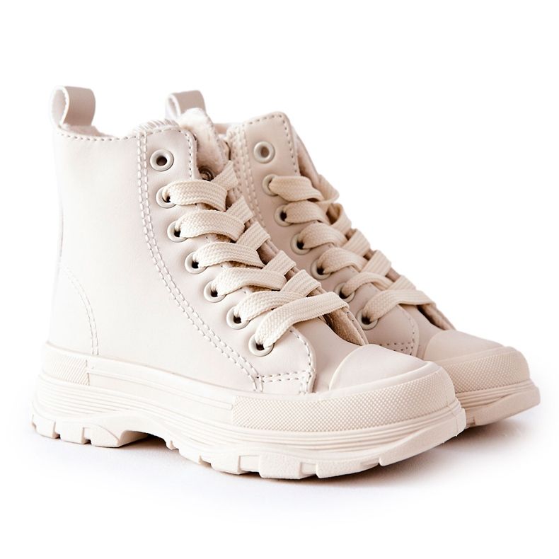 FR1 Sneakers Calde In Pelle Per Bambini Beige Chiaro Bomi