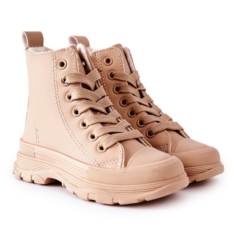 FR1 Sneakers Calde In Pelle Per Bambini Beige Bomi