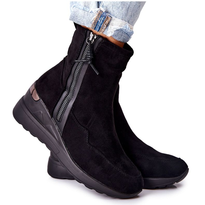 PE1 Stivali neri con zeppa in pelle scamosciata Athelaine nero