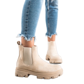 TRENDI Stivaletti Chelsea in pelle scamosciata sulla piattaforma beige