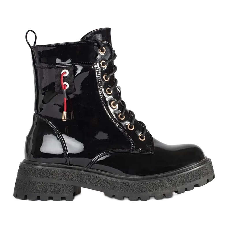 Stivaletti stringati laccati nero