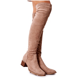 Stivali al ginocchio da donna Eco-Suede Kaki Can't Stop beige